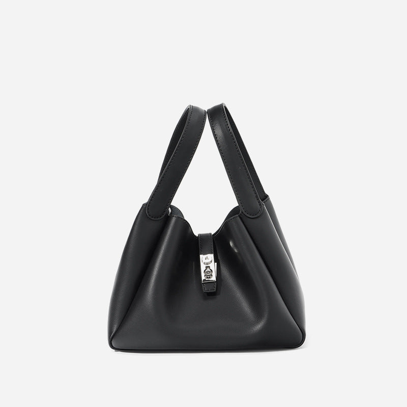 Women’s Genuine Leather Minimalist Lock Bucket Bag image 8