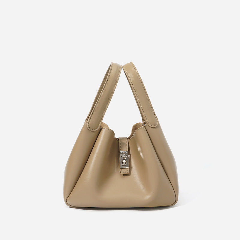 Women’s Genuine Leather Minimalist Lock Bucket Bag image 9