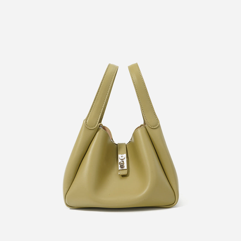Women’s Genuine Leather Minimalist Lock Bucket Bag image 10