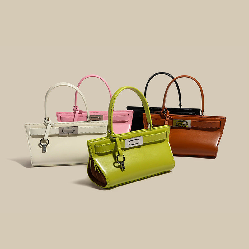 Women’s Genuine Leather Minimalist Lock Buckle Tote Crossbody Shoulder Bag image 3