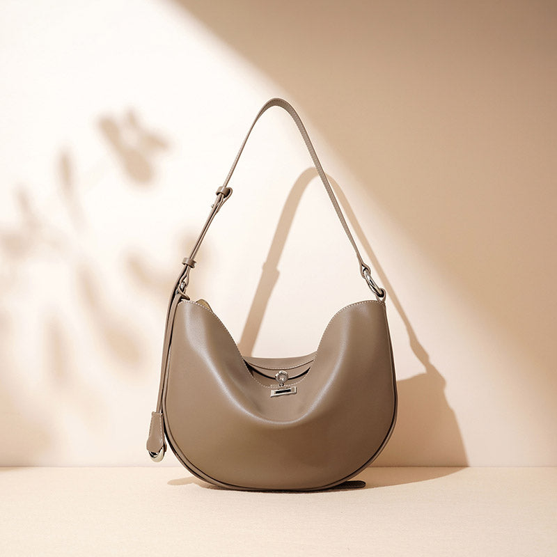 Women’s Genuine Leather Minimalist Lock-Clasp Shoulder Bag image 2