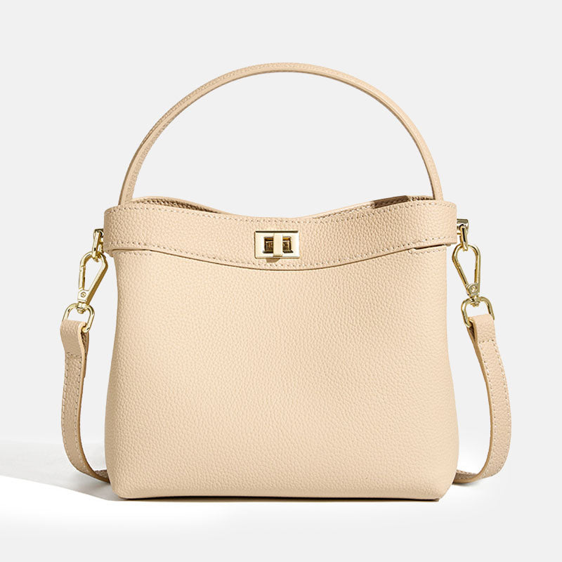 Women’s Genuine Leather Minimalist Lock Clasp Shoulder Bucket Bag image