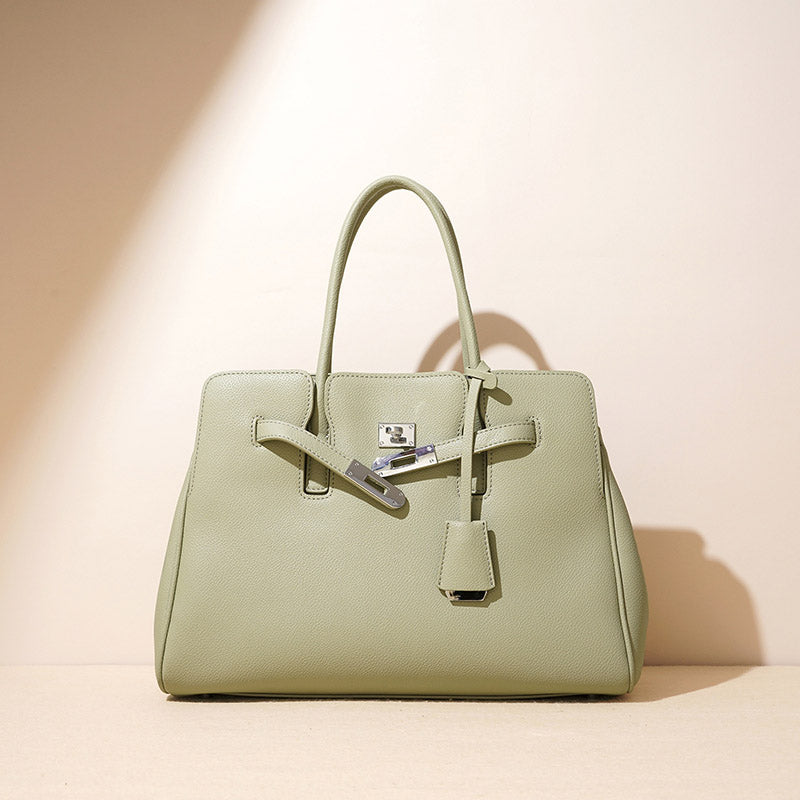 Women’s Genuine Leather Minimalist Lock-Clasp Tote Bag image 2