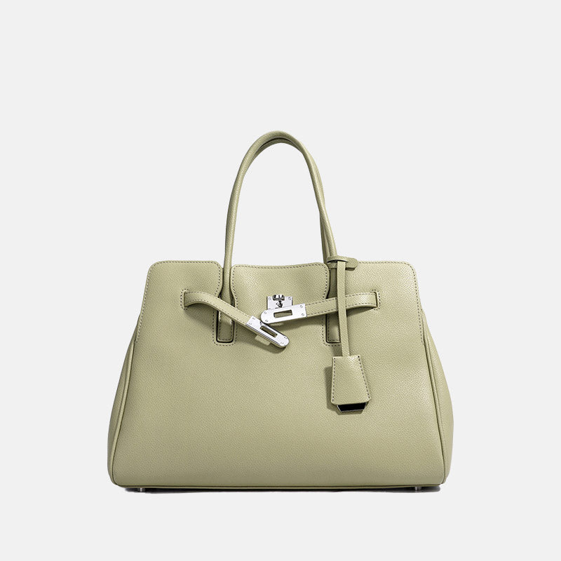 Women’s Genuine Leather Minimalist Lock-Clasp Tote Bag image