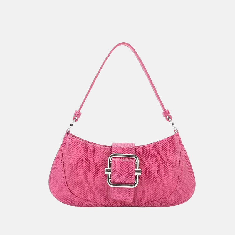 Women’s Genuine Leather Minimalist Lock Shoulder Baguette Bag image