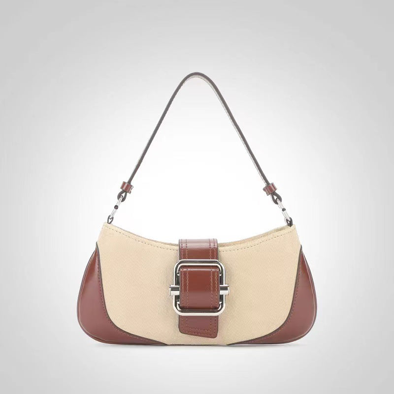 Women’s Genuine Leather Minimalist Lock Shoulder Baguette Bag image 3