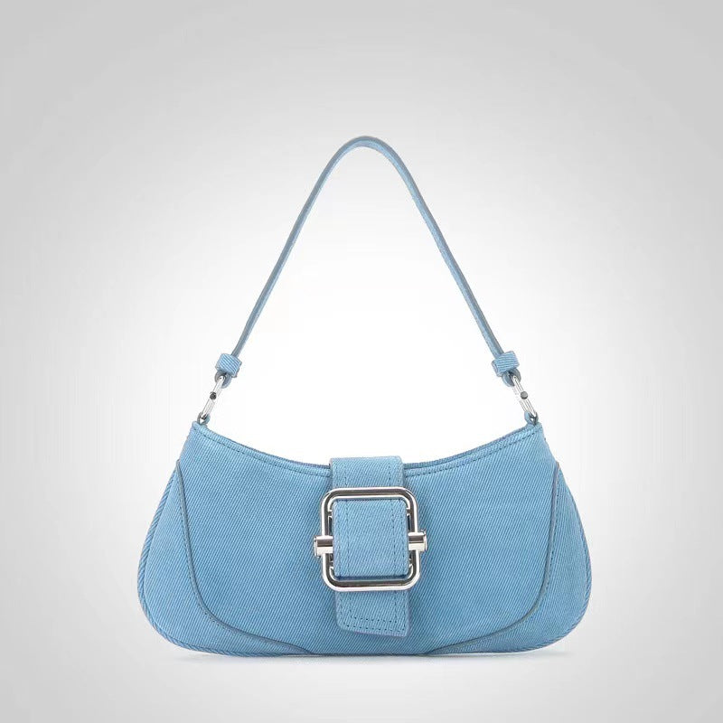 Women’s Genuine Leather Minimalist Lock Shoulder Baguette Bag image 5