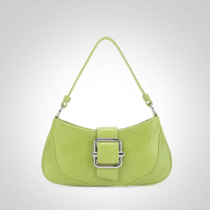 Women’s Genuine Leather Minimalist Lock Shoulder Baguette Bag image 4