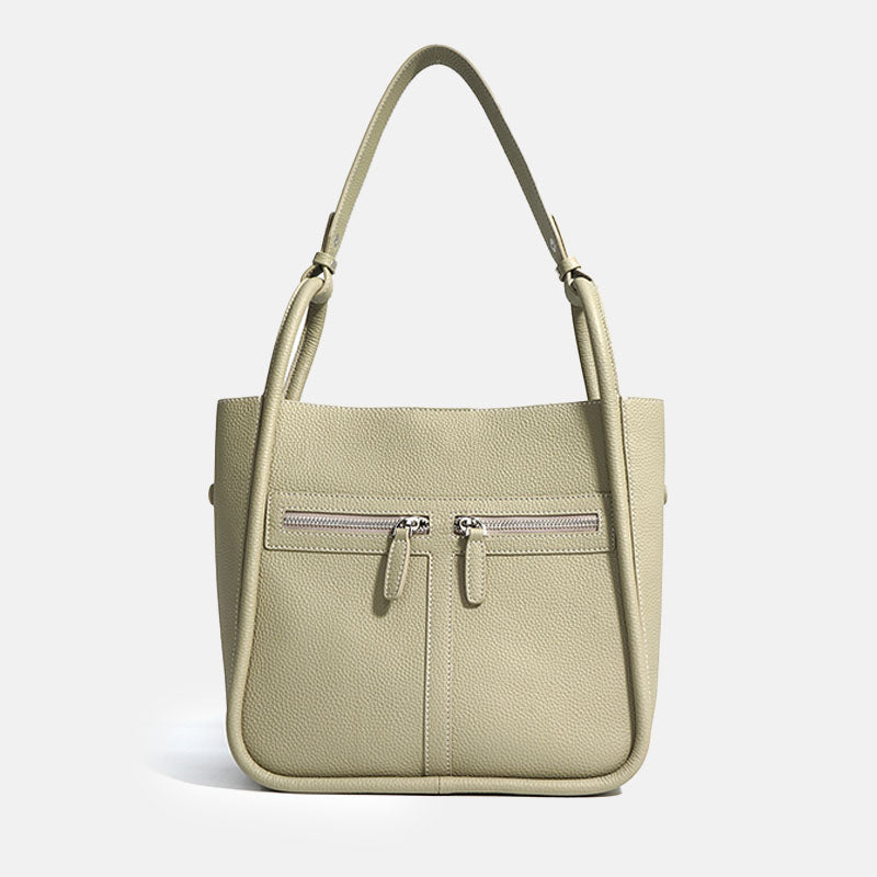 Women’s Genuine Leather Minimalist Magnetic Closure Zippered Shoulder Bucket Bag image 3