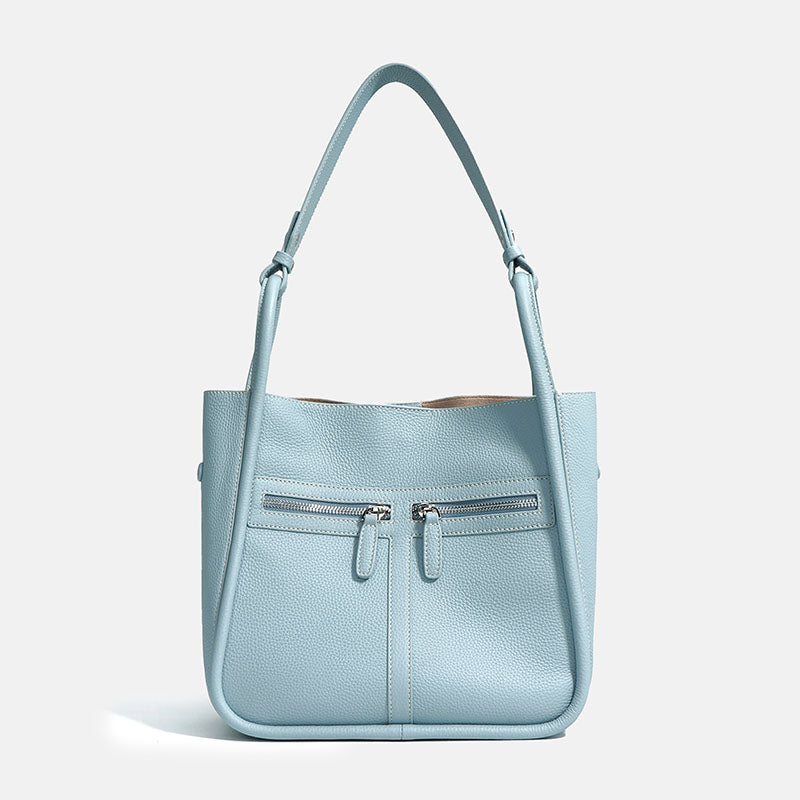 Women’s Genuine Leather Minimalist Magnetic Closure Zippered Shoulder Bucket Bag image 5