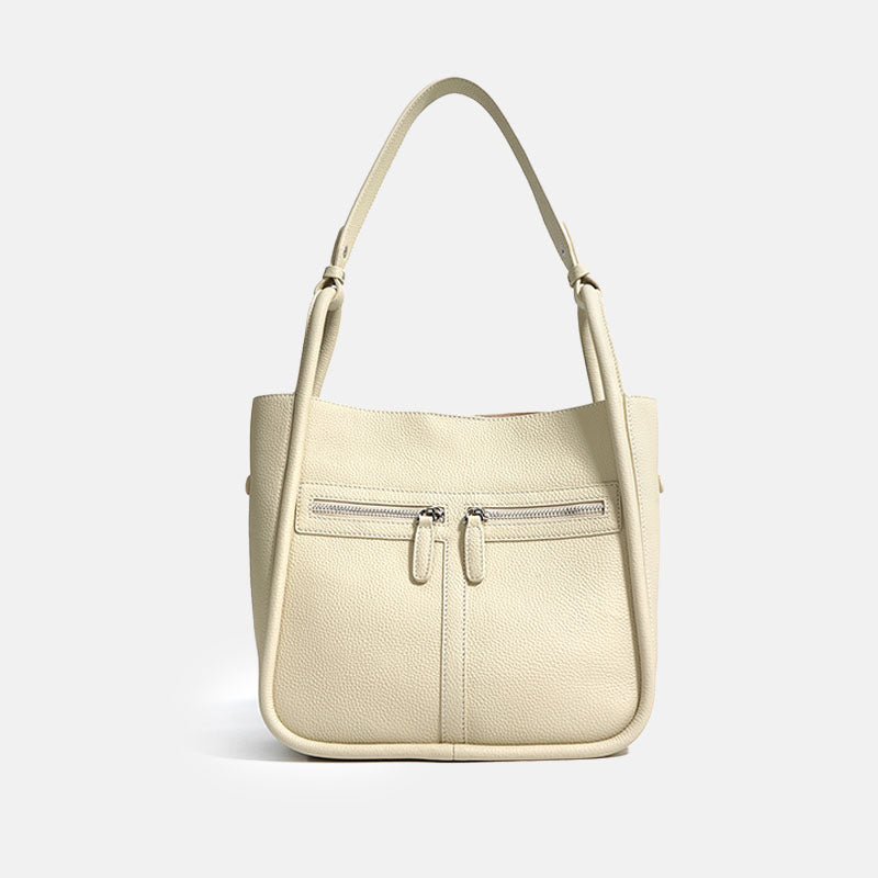 Women’s Genuine Leather Minimalist Magnetic Closure Zippered Shoulder Bucket Bag image 7