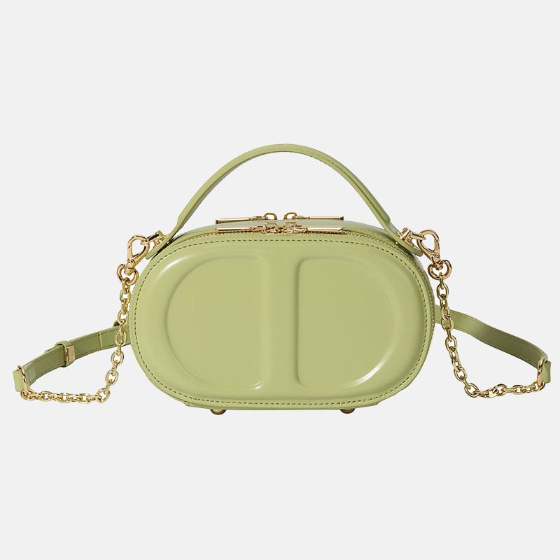Women’s Genuine Leather Minimalist Oval Box Crossbody Chain Handbag image