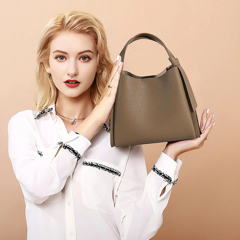 Women’s Genuine Leather Minimalist Shoulder Bucket Bag image 2