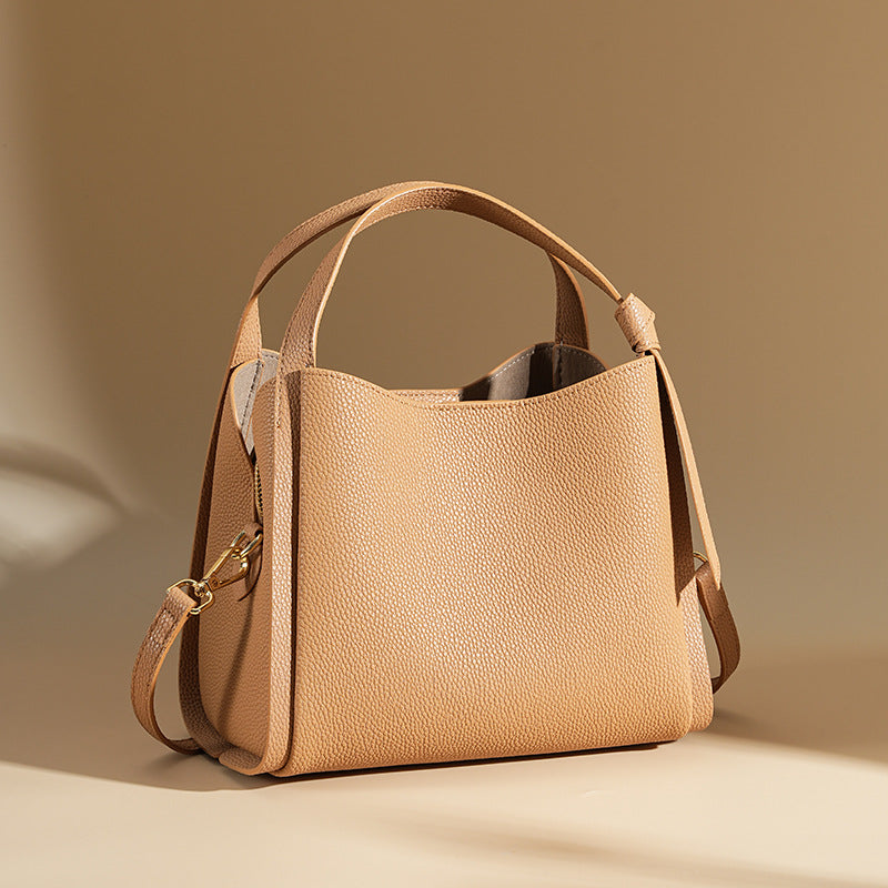 Women’s Genuine Leather Minimalist Shoulder Bucket Bag image 5