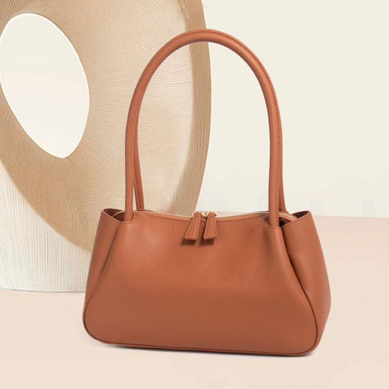 Women’s Genuine Leather Minimalist Zipper Baguette Bag image 7