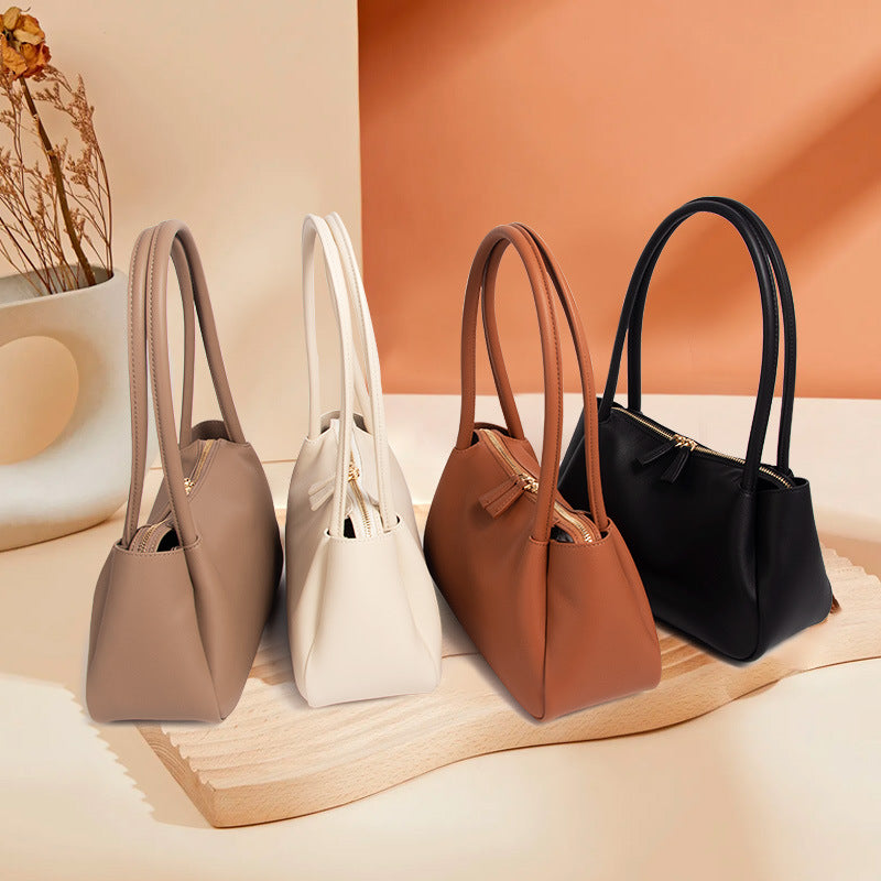 Women’s Genuine Leather Minimalist Zipper Baguette Bag image 3