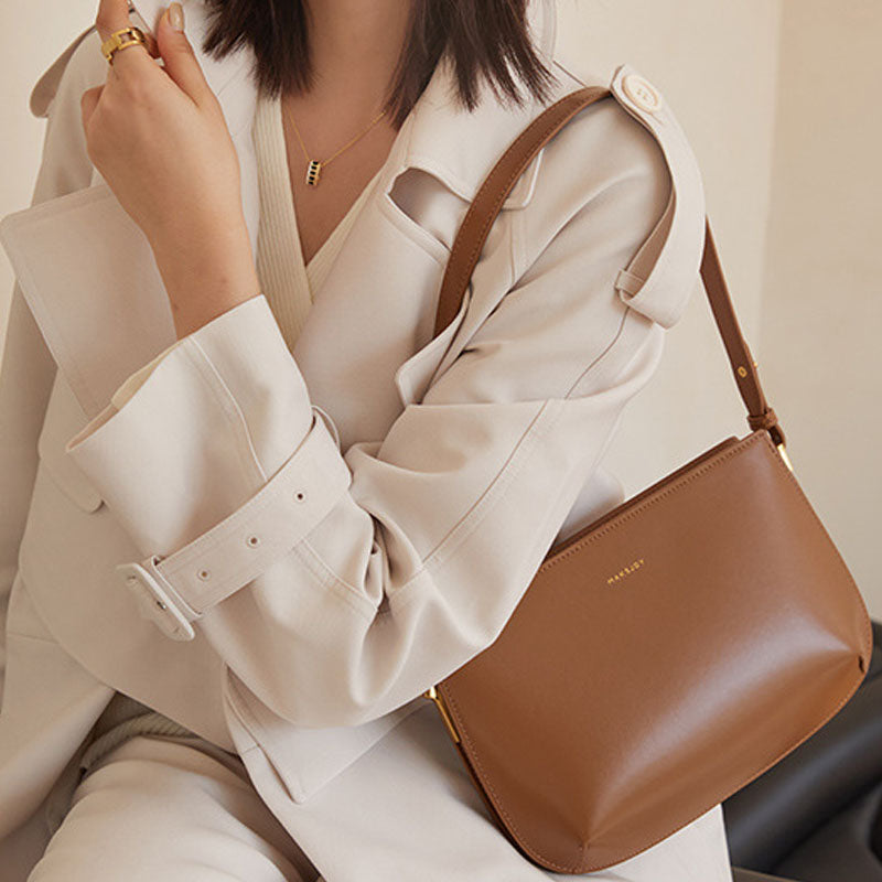 Women’s Genuine Leather Minimalist Zipper Baguette Bag with Crossbody Strap image 2