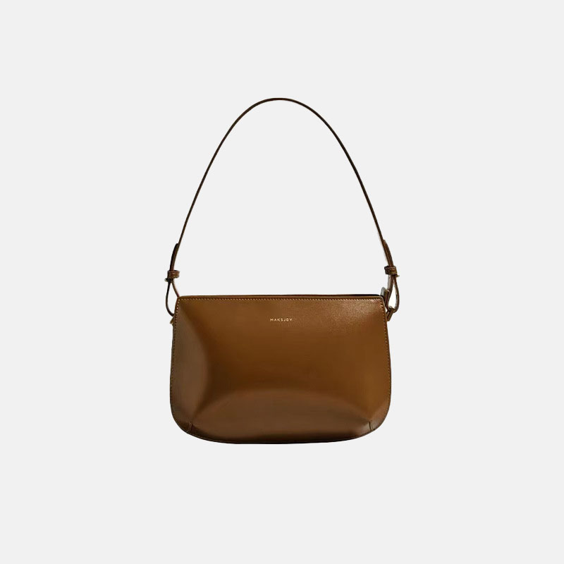 Women’s Genuine Leather Minimalist Zipper Baguette Bag with Crossbody Strap image