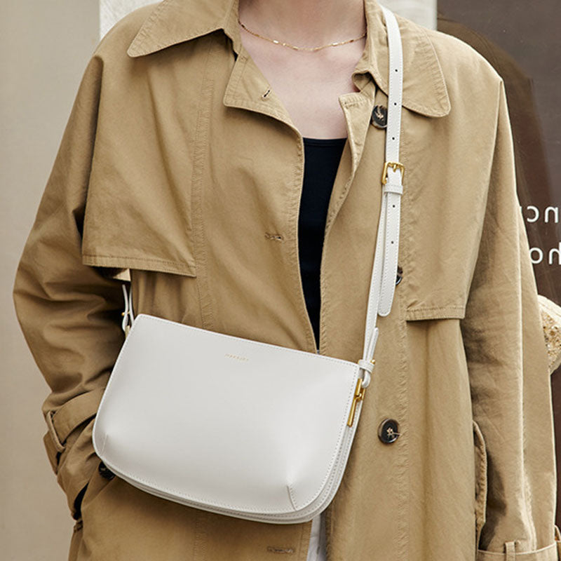 Women’s Genuine Leather Minimalist Zipper Baguette Bag with Crossbody Strap image 6