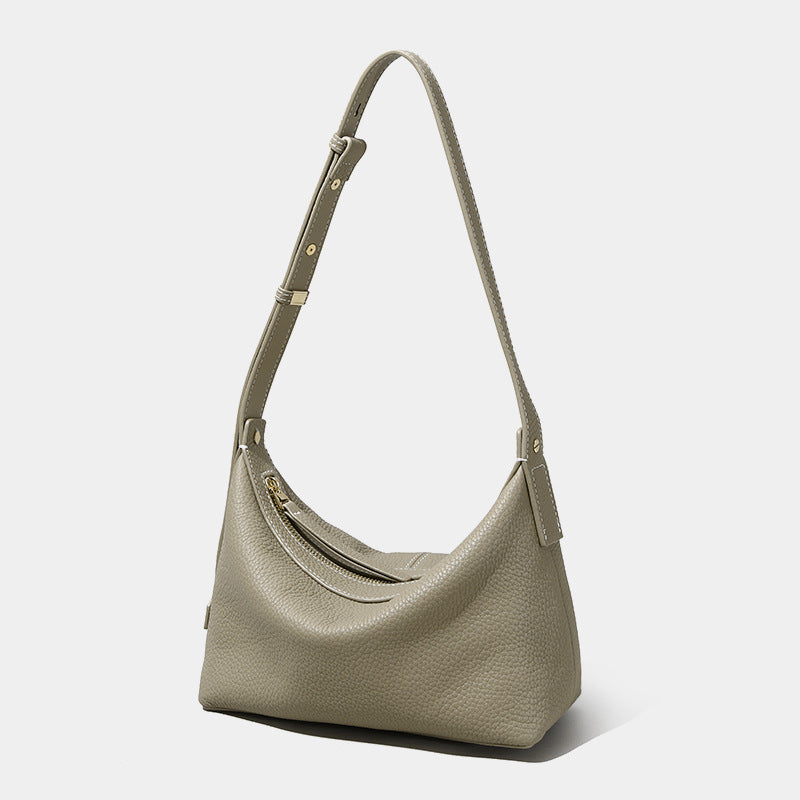 Women’s Genuine Leather Minimalist Zipper Crossbody Baguette Bag image 5