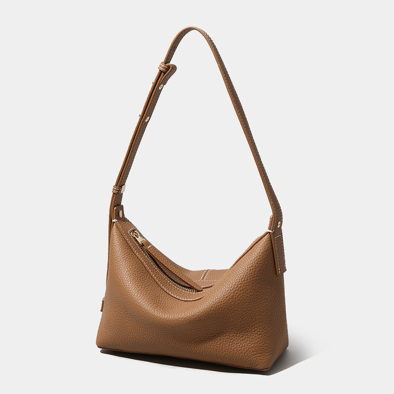 Women’s Genuine Leather Minimalist Zipper Crossbody Baguette Bag image 6