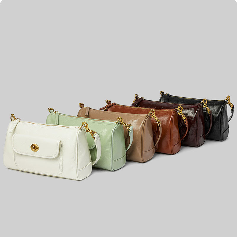 Women’s Genuine Leather Minimalist Zipper Lock Crossbody Baguette Bag image 4