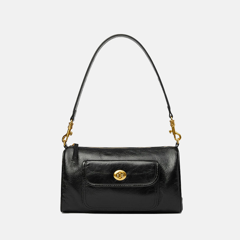 Women’s Genuine Leather Minimalist Zipper Lock Crossbody Baguette Bag image 8