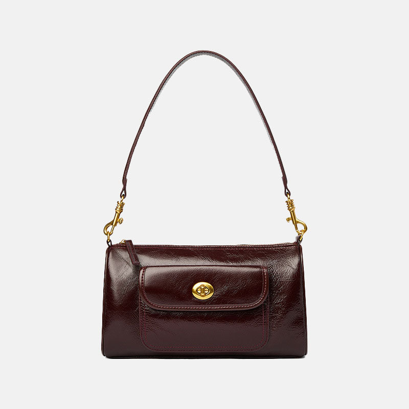 Women’s Genuine Leather Minimalist Zipper Lock Crossbody Baguette Bag image 5