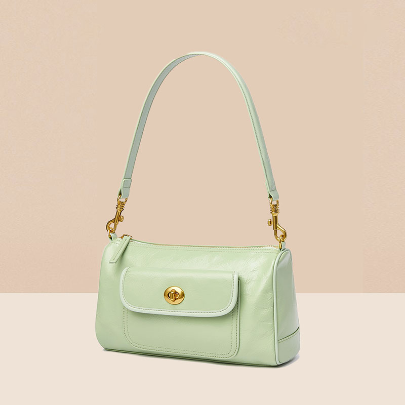 Women’s Genuine Leather Minimalist Zipper Lock Crossbody Baguette Bag image 3