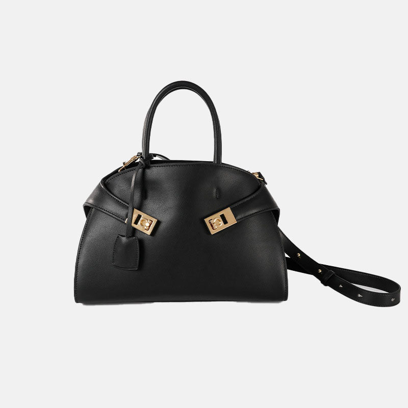 Women’s Genuine Leather Oval Minimalist Lock Zipper Crossbody Handbags image