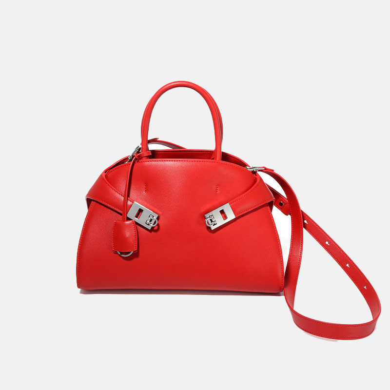Women’s Genuine Leather Oval Minimalist Lock Zipper Crossbody Handbags image 3