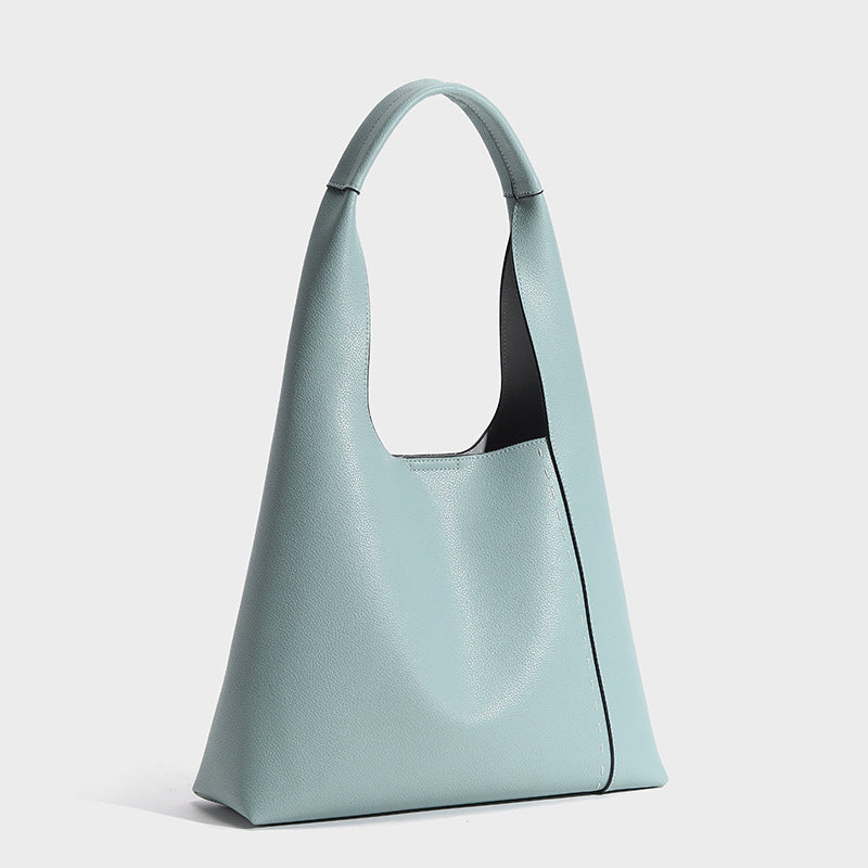 Women’s Minimalism Genuine Leather Patchwork Shoulder Hobo Bag image 6