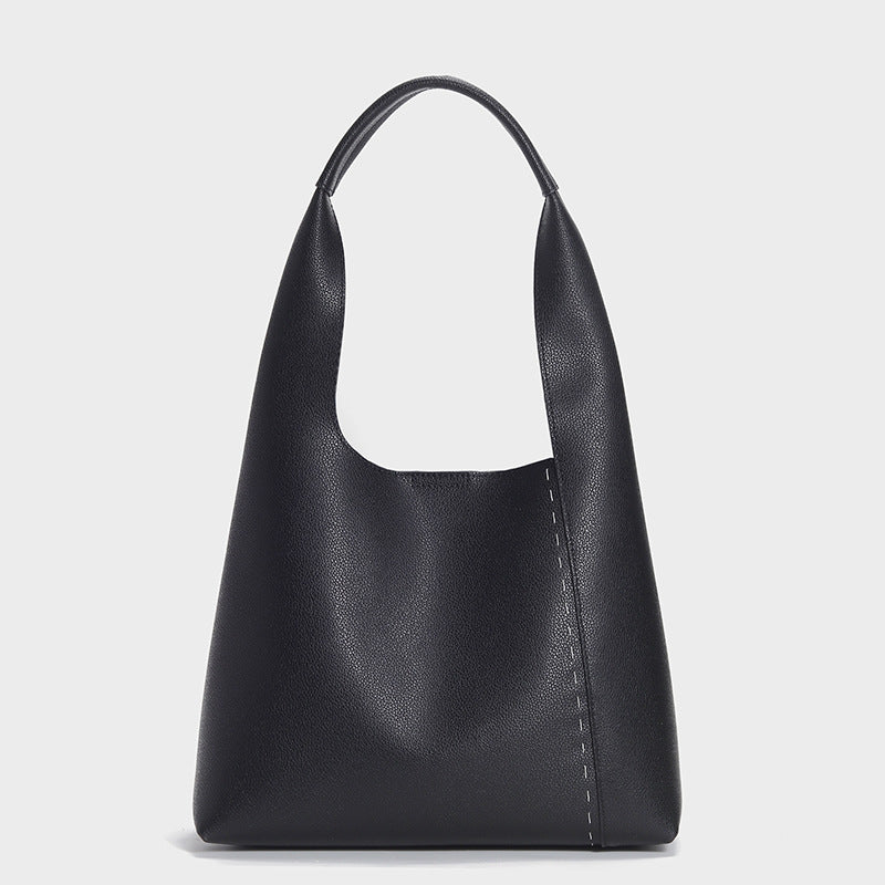 Women’s Minimalism Genuine Leather Patchwork Shoulder Hobo Bag image