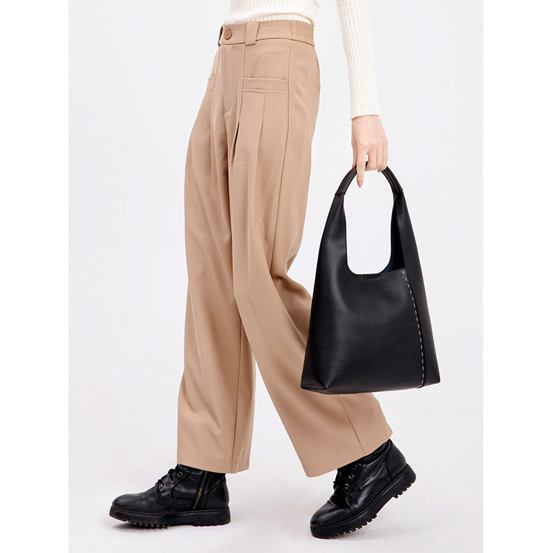 Women’s Minimalism Genuine Leather Patchwork Shoulder Hobo Bag image 4