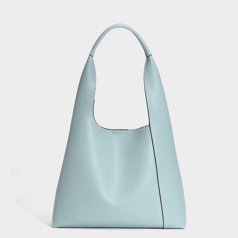 Women’s Minimalism Genuine Leather Patchwork Shoulder Hobo Bag image 5