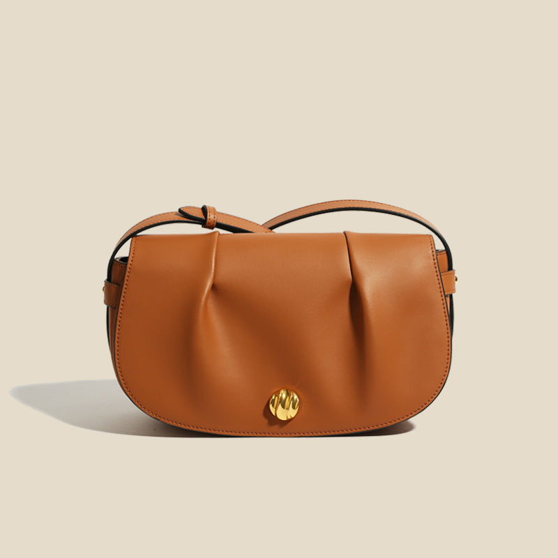 Women’s Genuine Leather Pleated Magnetic Closure Crossbody Saddle Bag image 4