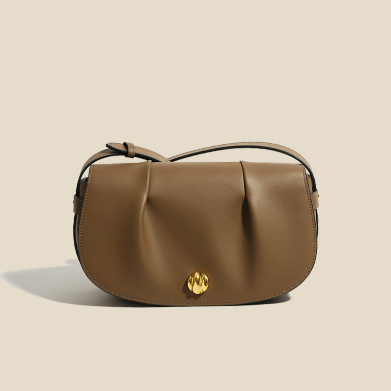Women’s Genuine Leather Pleated Magnetic Closure Crossbody Saddle Bag image 3
