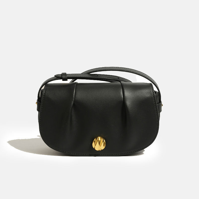 Women’s Genuine Leather Pleated Magnetic Closure Crossbody Saddle Bag image