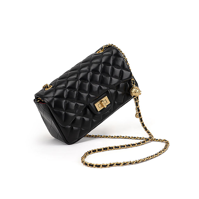 Women’s Genuine Leather Quilted Button Chain Shoulder Crossbody Bag image 3