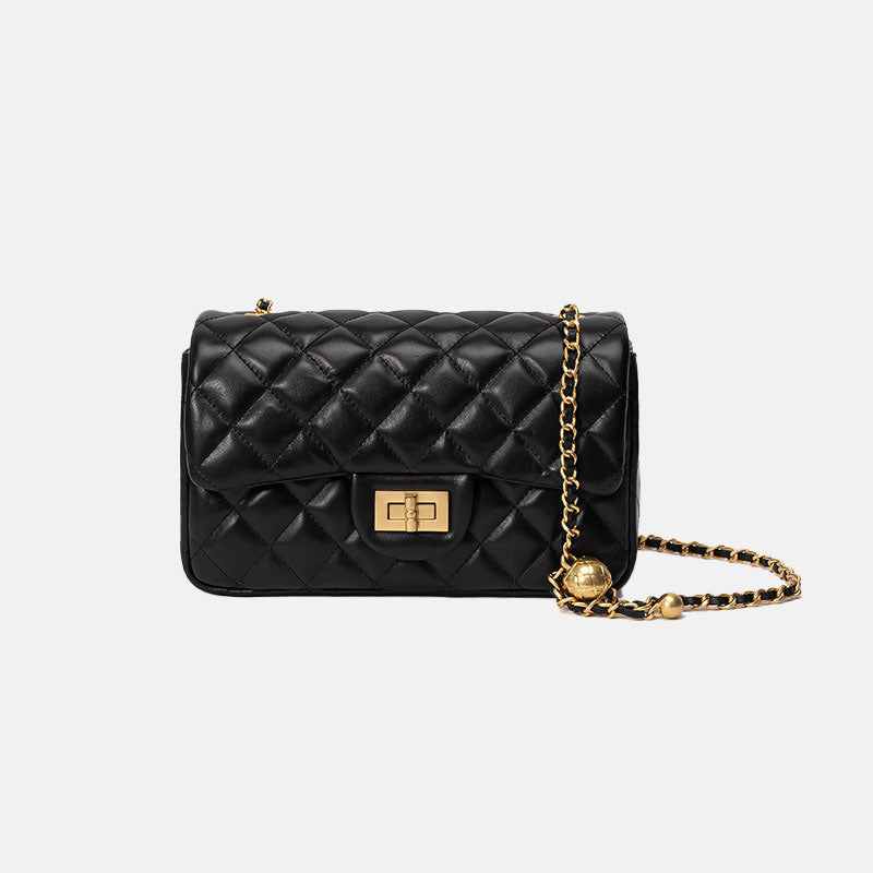 Women’s Genuine Leather Quilted Button Chain Shoulder Crossbody Bag image