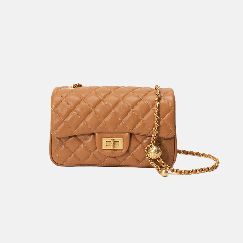 Women’s Genuine Leather Quilted Button Chain Shoulder Crossbody Bag image 5