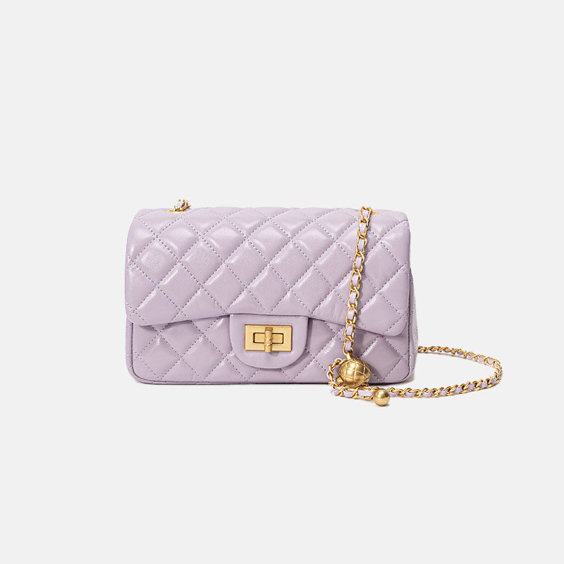 Women’s Genuine Leather Quilted Button Chain Shoulder Crossbody Bag image 9