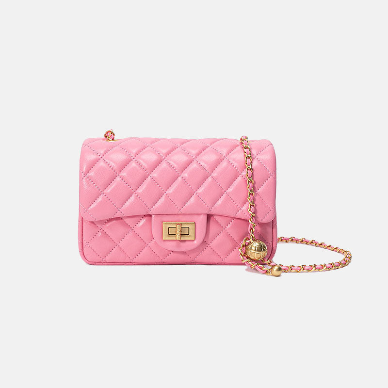 Women’s Genuine Leather Quilted Button Chain Shoulder Crossbody Bag image 7