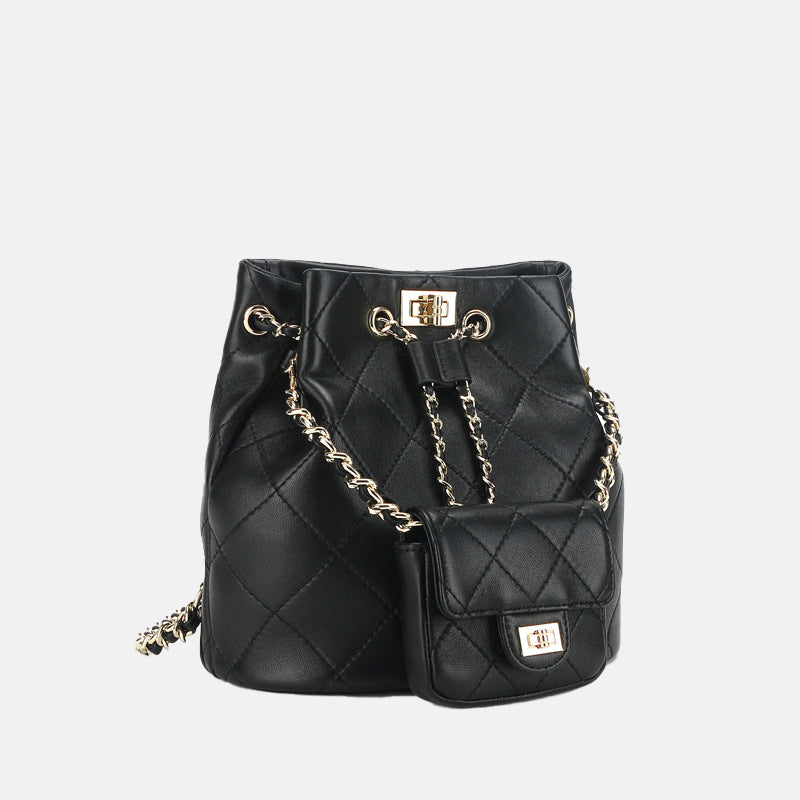 Women’s Genuine Leather Quilted Chain Backpack Bucket Bag image 2