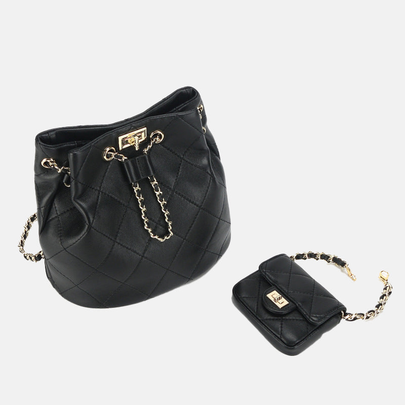 Women’s Genuine Leather Quilted Chain Backpack Bucket Bag image 3