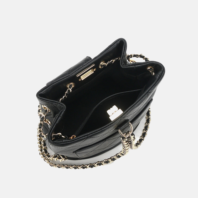 Women’s Genuine Leather Quilted Chain Backpack Bucket Bag image 4
