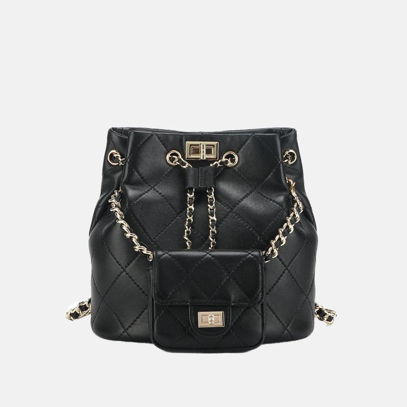 Women’s Genuine Leather Quilted Chain Backpack Bucket Bag image