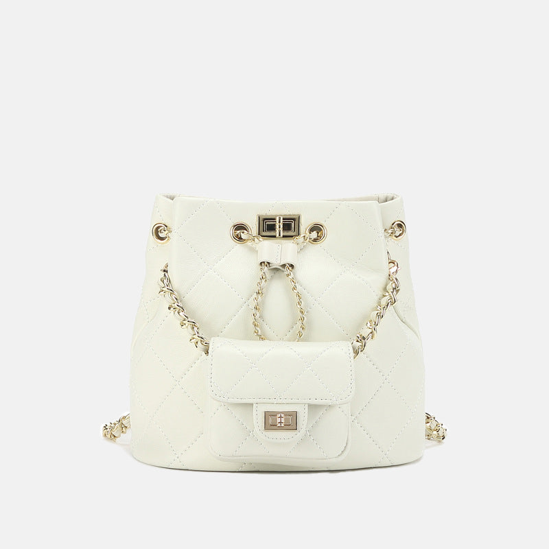 Women’s Genuine Leather Quilted Chain Backpack Bucket Bag image 5