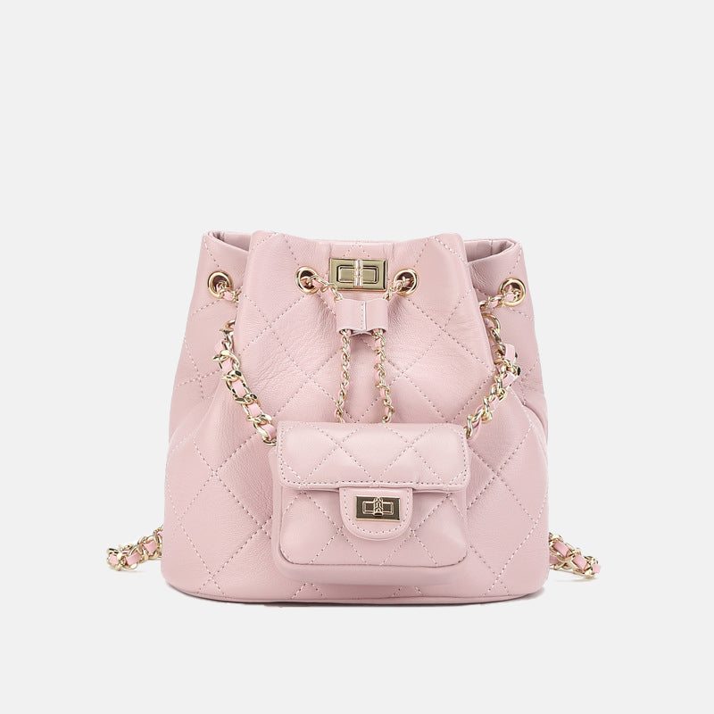 Women’s Genuine Leather Quilted Chain Backpack Bucket Bag image 6