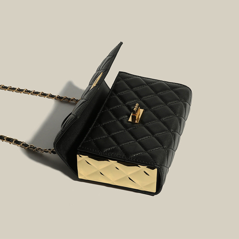 Women’s Genuine Leather Quilted Chain Crossbody Top Handle Bag image 2